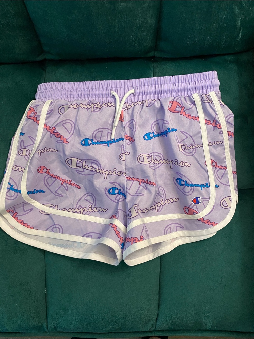Champion Lavender All-Over Logo Athletic Shorts with White Trim